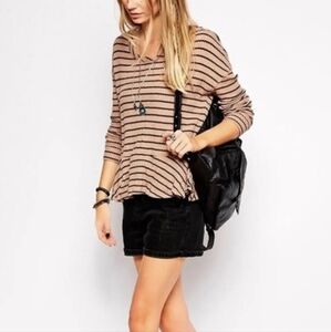 We the Free Auntie Em Thermal Striped Peplum Top XS